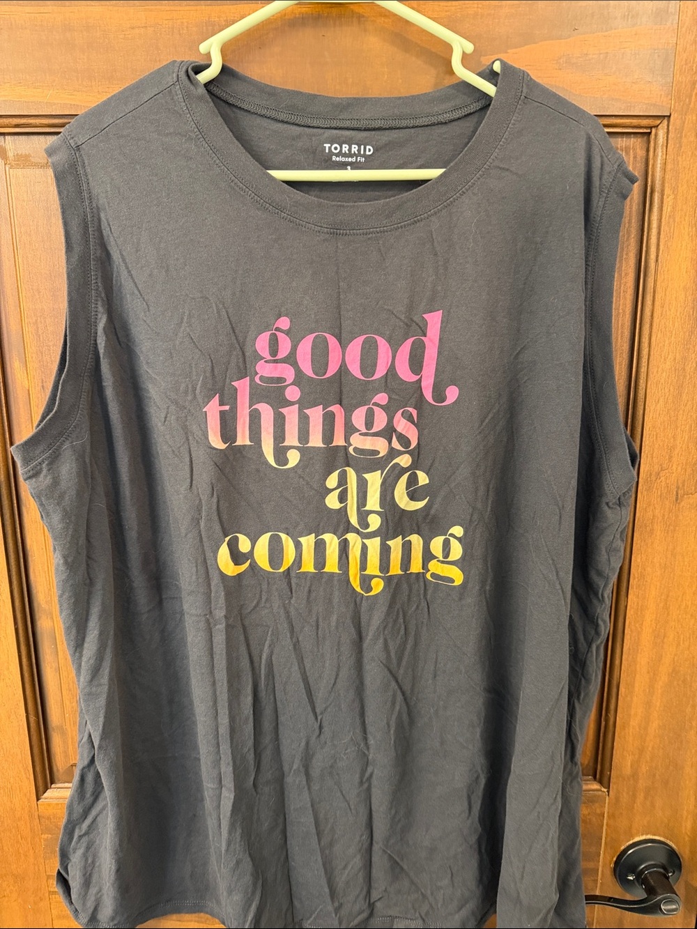 torrid Black Sleeveless Graphic Tank with Pink-to-Yellow Ombre Text